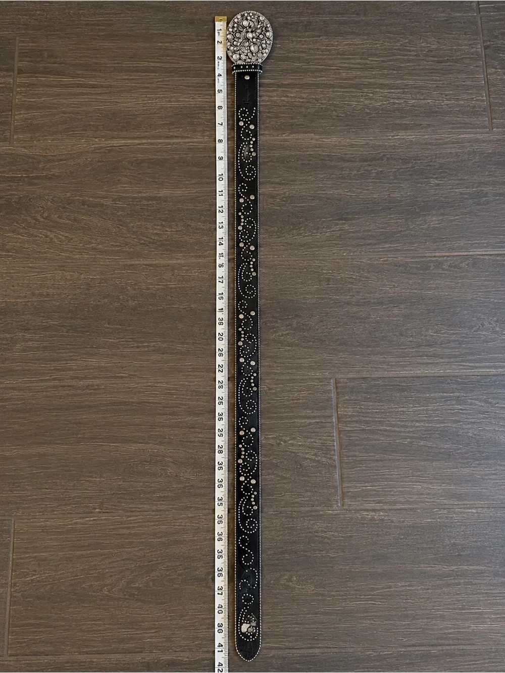 Nocona Western Black Leather Rhinestone Studded Belt M Ornate Crystal Buckle